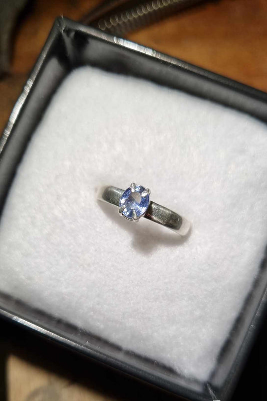 Handmade Silver and Fancy Pale Blue Sapphire Ring