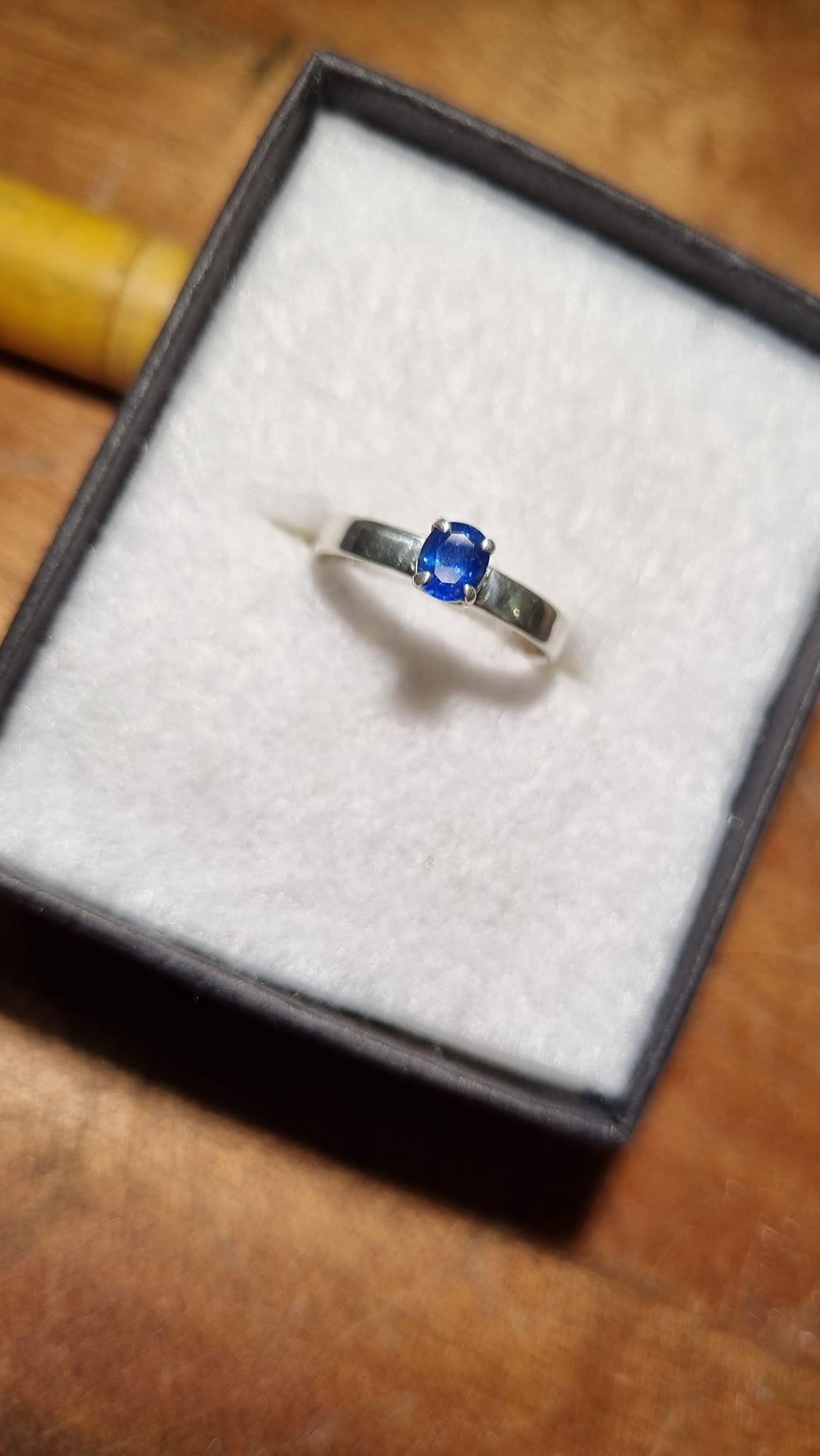 Handmade Silver ring with Electric Blue Fancy Sapphire